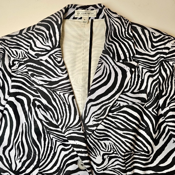 ST. JOHN SPORT ZEBRA PRINT BLAZER BLACK GREY SIZE SMALL - Picture 2 of 10